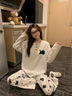 另約卡通貓咪睡衣女款春秋季2026新款純棉長(cháng)袖長(cháng)褲套裝學(xué)生大碼家居服 Y524 黑貓 杏色 M 曬單實(shí)拍圖