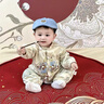 迪士尼（Disney）嬰兒衣服春秋季男孩寶寶中式古風(fēng)春節拜年百天周歲禮服小少爺唐裝 杏色中國結刺繡哈衣 適合22-27度 66cm 曬單實(shí)拍圖