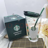星巴克夏新品綠葉隨享冷飲吸管玻璃杯雙飲口桌面咖啡飲料節日送禮 450ml 綠葉隨享玻璃杯 450ml 1只 曬單實(shí)拍圖