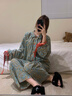 族瑪士2025新款淺春系睡衣女春秋季純棉高級感夏天大碼可外穿家居服套裝 S83572#迷霧森林綠 L 【建議158-170CM/120-140斤】 曬單實(shí)拍圖