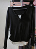 2025秋季新款隱形拉鏈假兩件長(cháng)袖T恤女裝休閑褶皺打底衫上衣 黑色 M 建議95到110斤 曬單實(shí)拍圖
