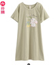 芬騰夏季薄款短袖純棉家居服大碼可愛睡衣全棉女款連衣睡裙 草綠 2XL 曬單實拍圖