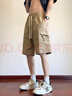Wassup Sohot短褲男夏季冰絲涼感工裝褲男潮流休閑五分褲 卡其色 2XL 曬單實(shí)拍圖