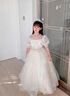 乖奇奇（ALERTCHYCHY）女童禮服高端輕奢小眾生日公主裙花童婚禮小女孩主持人兒童晚禮服 香檳色泡泡袖長款 120 曬單實(shí)拍圖