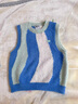 蕉內（Bananain）小熱皮302++兒童半邊絨背心男女童寶寶保暖可外穿可機洗大童毛衣 皓石藍撞色條紋 120 曬單實(shí)拍圖