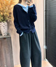 百家好（Basic House）2025春新款羊毛針織開(kāi)衫女連帽假兩件上衣外套設計感內搭打底衫 藏青 L 曬單實(shí)拍圖