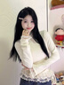甜美氣質(zhì)蕾絲木耳花邊半高領長袖T恤女秋冬新款內(nèi)搭立領秋季上衣 杏色 M 曬單實拍圖