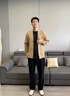 倉石一樹時(shí)尚簡(jiǎn)約上衣純色針織開衫外套男毛衣2025春秋季韓版寬松 卡其色 2XL 曬單實(shí)拍圖