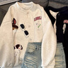 LDBE美式重工小狗刺繡棒球服外套女秋季新款寬松立領(lǐng)慵懶風(fēng)開衫衛(wèi)衣潮 藍(lán)色 M 【80-100斤】 曬單實拍圖