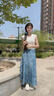 京多夢(mèng) 半身裙 女復古油畫(huà)系帶秋季高腰顯瘦法式一片式寬松a字長(cháng)裙子 油墨水畫(huà)（半身裙+發(fā)圈） 均碼 （建議95-135斤) 曬單實(shí)拍圖