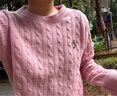 Teenie Weenie小熊毛衣女春季簡(jiǎn)約運動(dòng)綿羊毛圓領(lǐng)絞花針織毛衣女 粉色 M 曬單實(shí)拍圖