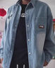 牛仔襯衫男長(cháng)袖韓版潮流感工裝襯衣寬松港風(fēng)春秋季休閑外套潮 藍色 常規 L 建議110-130斤 曬單實(shí)拍圖
