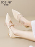 卓詩(shī)尼高跟鞋女2026春季新款珍珠優(yōu)雅配裙子尖頭水鉆瑪麗珍女鞋淺口單鞋 米白色 39 曬單實(shí)拍圖