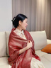 恒源祥杭州圍巾女士薄款披肩絲巾長(cháng)款春秋媽媽款百搭紗巾真絲桑蠶絲巾 酒紅色 曬單實(shí)拍圖