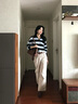對白慵懶風寬松翻領條紋毛衣女2025秋季新款綿羊毛軟糯休閑針織衫  黑藍條紋 【預售付款后15天發(fā)貨】 S 曬單實拍圖