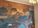 席精靈定制中式山水閣樓建筑壁紙沙發(fā)背景墻紙壁布客廳茶室飯店包間壁畫(huà) 膚感絲絨布 曬單實(shí)拍圖
