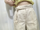 無(wú)印良品（MUJI）女式漢麻混斜紋抽褶寬版褲褲子女款25年夏季休閑褲女裝闊腿褲長(zhǎng)褲 象牙色 S (155/62A) 曬單實(shí)拍圖