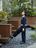 英氏（YEEHOO）女童套裝兒童衣服春秋新款長(zhǎng)袖衛(wèi)衣褲子休閑學(xué)院風(fēng)中大童裝兩件套 云朵華夫-深藍(lán)【棉彈·兩件套】 150 cm【順豐包郵 · 極速達(dá)】 曬單實(shí)拍圖