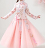 迪士尼（Disney）女童兒童漢服春夏中式復(fù)古公主裙長袖中國風(fēng)旗袍唐裝套裝演出服 粉紅色 七分袖夏款 140 身高125—135cm  體重48-56斤 曬單實拍圖