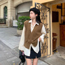 FSHE法式復古毛衣女秋冬馬甲開(kāi)衫外搭設計時(shí)尚寬松慵懶休閑針織衫女 橄欖綠 S 建議80-90斤 曬單實(shí)拍圖