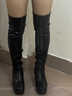 百麗踏時(shí)尚女長(cháng)靴過(guò)膝方頭瘦瘦靴粗跟女秋冬防水臺超高跟彈力厚底加絨靴 黑色9厘米單里 38 曬單實(shí)拍圖