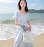 三彩若潮大碼女裝2025夏新款條紋花邊開(kāi)衫半裙兩件套裝小清新胖MM 天空藍條紋 2XL 175/100B 曬單實(shí)拍圖