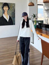 她芙（tafu）品牌女裝休閑套裝女2025春秋新款時(shí)尚減齡長(cháng)袖上衣闊腿褲兩件套 白色上衣+黑色褲子 M （101-110斤） 曬單實(shí)拍圖