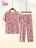 北極絨棉綢睡衣女夏季短袖可外穿中老年媽媽家居服套裝奶奶裝薄紅花 4XL 曬單實拍圖
