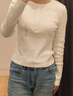 優(yōu)衣庫女裝羅紋亨利領(lǐng)T恤/長(cháng)袖修身短款內搭打底25新款479591 01 乳白色 S /155/80A 曬單實(shí)拍圖