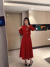 妍莉芬（yanlifen）新中式女裝旗袍過(guò)年紅色連衣裙敬酒服套裝女秋裝新娘禮服紅色衣服 酒紅色套裝 L 【106-115斤】 曬單實(shí)拍圖