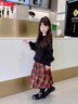 moonkids女童半身裙秋冬兒童復古紅色格子a字裙新年毛呢裙女孩中長(cháng)款裙子8 4560紅格半身裙 110 cm 曬單實(shí)拍圖