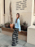 玖姿·安娜蔻【明星同款】時(shí)髦簡(jiǎn)約風(fēng)復古格紋加絨闊腿褲休閑長(cháng)褲女2025冬季新 格黑色 M 曬單實(shí)拍圖