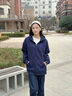都市麗人藏青色衛衣外套女春秋2025新款大碼女裝秋裝親膚透氣開(kāi)衫連帽衣服 曬單實(shí)拍圖