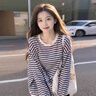 莫代爾溫柔風(fēng)洋氣慵懶休閑圓領(lǐng)條紋長袖t恤女韓系寬松顯瘦小眾上衣ins潮 173-2289【圖片色】 L 110-140 曬單實拍圖