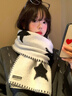 BIBK日本星星日亞系小眾設計星星圍巾女冬季保暖韓系百搭學(xué)生情侶圍脖 米白色 曬單實(shí)拍圖