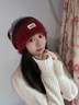 CACUSS帽子女士秋冬季毛線(xiàn)帽撞色針織帽冬天保暖堆堆帽冷帽薄款 赤紅 曬單實(shí)拍圖