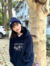 藏青色美式連帽衛衣女2025新款春秋季薄款寬松慵懶風(fēng)chic早秋外套 藏青色【春秋薄款】 M 曬單實(shí)拍圖