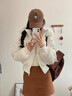 棉致大毛領(lǐng)短款羽棉絨服女2025冬季新款歐美風(fēng)收腰顯瘦減齡棉襖外套 白色 S 曬單實(shí)拍圖