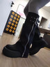 渝鼎福小個(gè)子厚底增高長(cháng)靴女秋季不過(guò)膝高筒堆堆靴松糕底騎士靴子褲管靴 黑色 單層 跟高5cm 36 曬單實(shí)拍圖