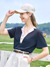 百圖betu女裝夏新款T恤雙色復古港味短袖撞色Polo衫T恤女2307T17 寶蘭 M 曬單實(shí)拍圖