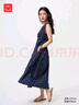 優(yōu)衣庫女裝棉質(zhì)印花打褶連衣裙無(wú)袖裙子度假碎花480629 69 藏青色 M /160/84A 曬單實(shí)拍圖