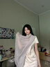 恒源祥圍巾女棉麻紗巾春秋加厚絲巾女款韓版百搭長(cháng)款純色洋氣時(shí)尚 淺藍色 現貨 曬單實(shí)拍圖