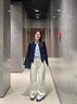丹珠娜（DanZhuNa）休閑褲女秋季新款女裝套裝衣服針織小香風(fēng)流行穿搭闊腿褲子一整套 假兩件上衣+闊腿褲子 M 曬單實(shí)拍圖