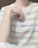 歌米拉（Gemila）冰絲短袖T恤女圓領(lǐng)薄款彩虹條紋2025夏季寬松正肩天絲針織上衣 藍色條紋 L 105-115斤左右 曬單實(shí)拍圖