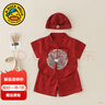 G.DUCKKIDS小黃鴨一周歲禮服男寶寶抓周衣服女嬰兒百天滿月唐裝中國(guó)風(fēng)套裝 紅色三件套 90 尺碼1~2歲【 80-90cm】 曬單實(shí)拍圖