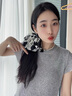 向晚仙美印花蝴蝶結發(fā)圈復古水墨裙擺頭繩馬尾頭繩發(fā)飾頭飾 水墨發(fā)圈 曬單實(shí)拍圖