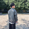 安初夏咖棕色皮衣外套美式痞帥短款飛行夾克套裝男春秋牛仔褲搭配一整套 【黑色外套+黑色衛衣+黑色牛仔褲 XL (適合130-145斤) 曬單實(shí)拍圖
