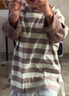 巴厘小豬男童t恤春秋季a類(lèi)棉嬰幼兒休閑服女童洋氣假兩件寶寶春裝兒童上衣 綠咖條紋 100 曬單實(shí)拍圖