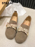 星期六（St&Sat）單鞋女復古蝴蝶結平底女鞋氣質(zhì)軟底樂(lè )福鞋 SSC3111F4E 卡其灰 39 曬單實(shí)拍圖