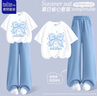 唐獅女大童夏套裝2025新款女孩短袖衣服兒童天絲牛仔褲子薄款 【100%純棉親膚】白色(蝴蝶結) 140 【推薦體重56-68斤】 曬單實拍圖